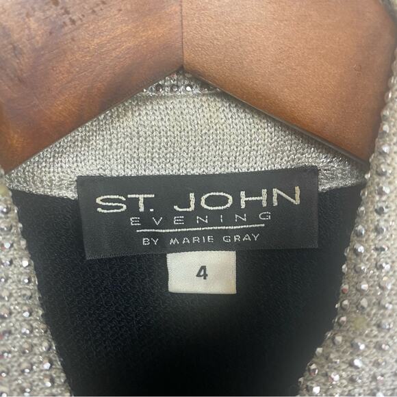 St. John Evening Bling Rhinestone detailed Black Blazer Knit Size4 Old Money - Picture 6 of 12